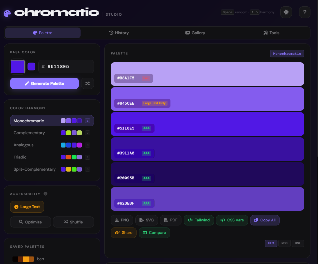 Smart Palette Generator — Chromatic Color Studio | Free WCAG-Compliant ...